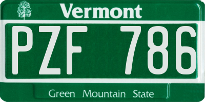 VT license plate PZF786