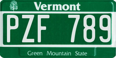 VT license plate PZF789