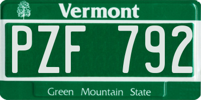 VT license plate PZF792