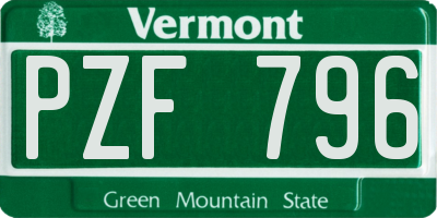VT license plate PZF796