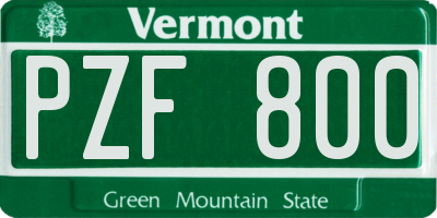 VT license plate PZF800