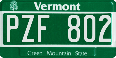 VT license plate PZF802
