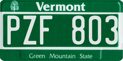VT license plate PZF803