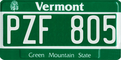 VT license plate PZF805
