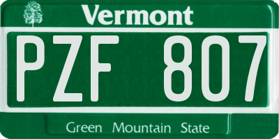 VT license plate PZF807