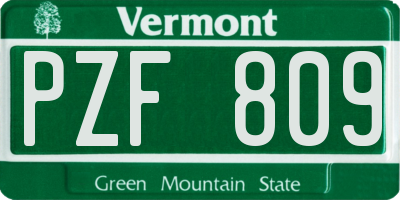 VT license plate PZF809