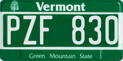 VT license plate PZF830