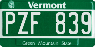 VT license plate PZF839