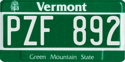 VT license plate PZF892