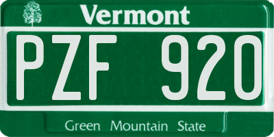 VT license plate PZF920