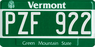 VT license plate PZF922