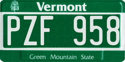 VT license plate PZF958