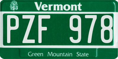 VT license plate PZF978