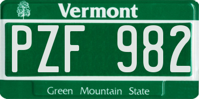 VT license plate PZF982