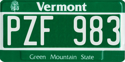 VT license plate PZF983