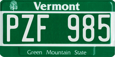 VT license plate PZF985