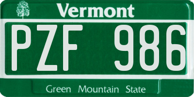 VT license plate PZF986