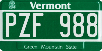 VT license plate PZF988