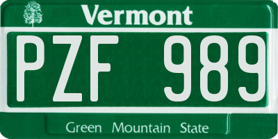 VT license plate PZF989