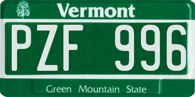 VT license plate PZF996