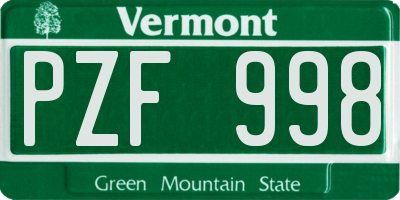 VT license plate PZF998