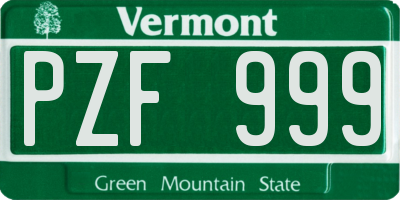 VT license plate PZF999