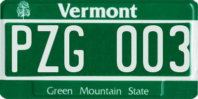 VT license plate PZG003