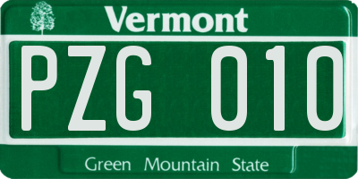 VT license plate PZG010
