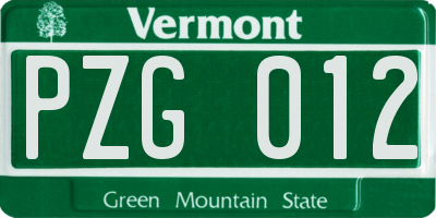VT license plate PZG012
