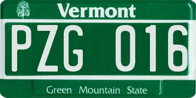 VT license plate PZG016