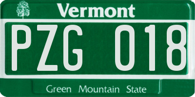 VT license plate PZG018