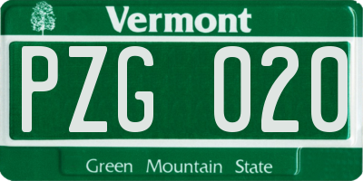 VT license plate PZG020