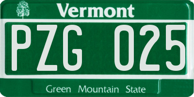VT license plate PZG025