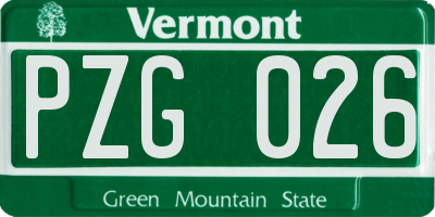 VT license plate PZG026