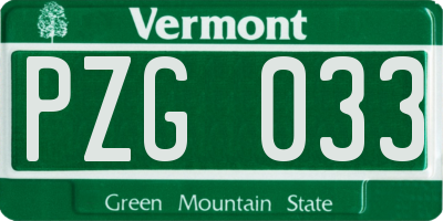 VT license plate PZG033