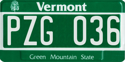 VT license plate PZG036