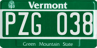 VT license plate PZG038