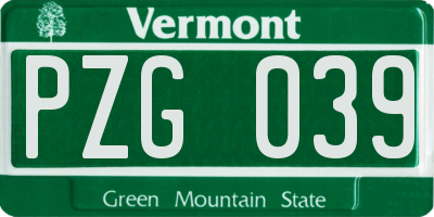 VT license plate PZG039