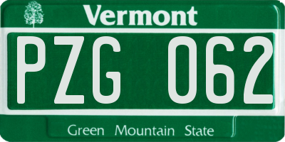 VT license plate PZG062