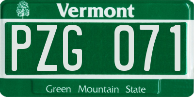 VT license plate PZG071