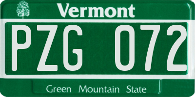VT license plate PZG072