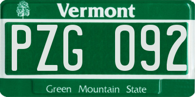 VT license plate PZG092