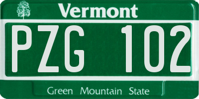 VT license plate PZG102