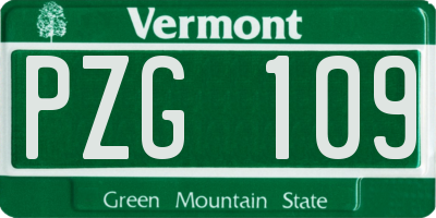 VT license plate PZG109