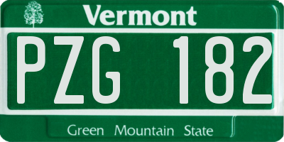 VT license plate PZG182