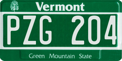 VT license plate PZG204