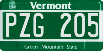 VT license plate PZG205