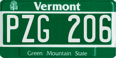 VT license plate PZG206