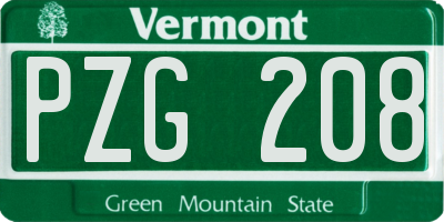 VT license plate PZG208