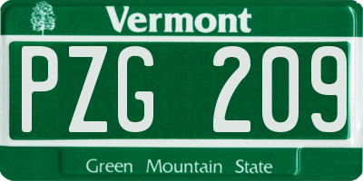 VT license plate PZG209